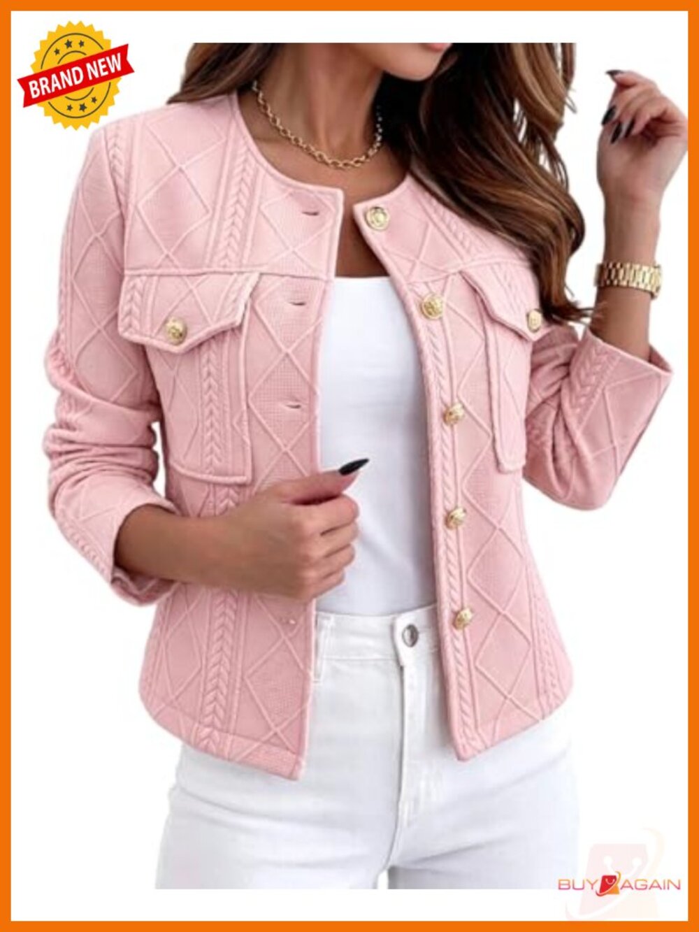 Cropped Argyle Cable Knit Jacket Lightweight Button Front